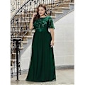 Miniatyrbillede 3 af 5: Ever-Pretty Dame Plus Size Sequin Broderi A-Linje Kortærmet Bryllupsgæstekjole (4XL safirblå)