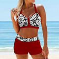 Pikkukuva 1 / 5: Naisten Uimapuku Bikini 2-osainen Selästä Avoin Riimu Ranta-asu Sininen Kirjailtu Aalto-kuvio Uima-asut (4XL punainen)