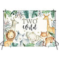 Pikkukuva 3 / 5: Two Wild Birthday Taustakangas 7x5ft Djungelteema Safari-eläimet 2-vuotiaan Pojan Tytön Syntymäpäiväjuhlat Koristeet (7x5ft)