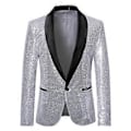 Miniatyrbillede 1 af 5: Herre Mode Jakkesæt Paillet Casual Blazer Bryllupsfest Jakkesæt Jakke Flere Størrelser Tilgængelige (M Sølv)