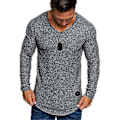 Pikkukuva 1 / 3: Miesten pitkähihainen T-paita Slim Fit V-kaula-aukkoinen lihaspaita (L Harmaa)