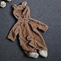 Miniatyrbilde 3 av 3: Vinter Fleece-Romper for spedbarn, søt teddybjørn med hette, varm jumpsuit (9-12 måneder, khaki)
