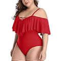Miniatyrbilde 5 av 5: Plus Size Off Shoulder Ettdelt Badedrakt for Kvinner Magekontroll Badeklær(X-Large Rød)