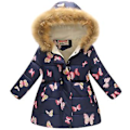 Miniatyrbilde 1 av 2: 4-11 år Jente Faux Fur Krage Hettestropp Parka Jakke Vinter Glidelås Jakke (10-11 år Blå Sommerfugl)