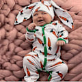 Miniatyrbild 1 av 5: Spädbarnskläder för påsk - Kanin-Romper Jumpsuit Pyjamas med Kaninöron-Mössa Set för Bebisfotografering (6-9M)