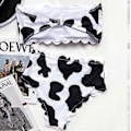 Miniatyrbillede 2 af 4: Dame Ko Print Bandeau Bikini Sæt Delt Badedragt Strand Badedragt (M)