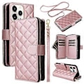 Miniatyrbillede 1 af 5: Til iPhone 11 Pro Etui Rhombus PU Læder Flip Telefon Cover Lynlås Pung (Style C)
