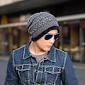 Miniatyrbillede 1 af 3: Unisex Vintervarm Skihue med Strikket Slouch Beanie og Rørhalsvarmer Sæt (Grå)