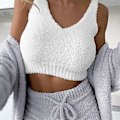 Miniatyrbilde 1 av 5: Koselig 3-delt strikket sett for kvinner Varmt og sexy Fuzzy Fleece Pyjamas M Hvit