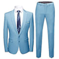Miniatyrbild 1 av 5: 1 Set Blazer Byxor Enfärgad Nedåtvänd Krage Långärmad Slim Fit Två Knappar Formell Kostym Bankett Bal (3XL Himmelblå)