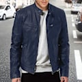 Miniatyrbillede 3 af 5: Mænds Motorcykeljakke i Kunstlæder Vindtæt Stående Krave Ensfarvet Lynlås Lommer Glat Plus Størrelse Mellem Lang Mænd Efterår Forår Jakke (4XL Khaki)