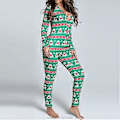 Miniatyrbilde 3 av 4: Juletrykte Onesie Pyjamas for Kvinner Hjemmetøy Soveklær (S Grønn)