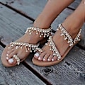 Miniatyrbillede 2 af 4: Strandsko Dame Krystal Flip Flops Sommer Strand T Rem Flade Sandaler (38)