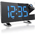 Miniatyrbild 1 av 4: Projektionsväckarklockradio med 2 Alarm, FM-radio, Uppfällbar Projektion, Automatisk Dimmer, 15 Minneskanaler, 3 Ljusstyrkenivåer