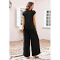 Miniatyrbilde 3 av 5: Kvinners 2024 Sommer Cap Sleeve Jumpsuits Dyp V-hals Knapp Onesie Brede Benklær Rompers L Svart