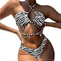Miniatyrbillede 1 af 5: Dame Sexede Stropper Halter Kryds Foran Høj Skåret G-streng 2 Dele Bikini Sæt Badedragt (M Sort)