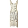 Pikkukuva 1 / 2: Naisten 1920-luvun Flapper-mekko Pitkä Rähjäinen Suuri Gatsby -asu 20-luvun Vintage-juhlamekko Helmiä ja Pailletteja (M Beige)