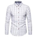 Miniatyrbilde 1 av 5: Hvit Skjorte for Menn, Rutete Trykk, Lang Erme, Knapp, Formell, Enkeltbryst, Varm, Business, Plus Størrelse, Høst Topp, Mannlige Klær (2XL)