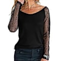 Miniatyrbillede 1 af 2: Dame Mesh Langærmet Skjorte Casual Rundhals Sheer Mesh Polka Dot Bluser Toppe (2XL farve 09)