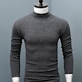 Miniatyrbillede 4 af 5: Fianao Mænds Skjorte Ensfarvet Halvhøj Krave Casual Slim Langærmet Stram Til Indvendig Bær (XL Sort)