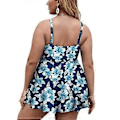 Miniatyrbild 4 av 4: Dam Plus Size Baddräkter Blommigt Tryck 2-Delad Tankini Baddräkter med Shorts för Simning Strandfester (2XL Blå och Vit Blomma)
