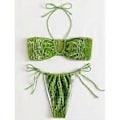 Miniatyrbillede 4 af 5: Sexet Bikini Grønt Badetøj Dame Badetøj Ensfarvet Bikini Sæt G-streng Bikinis Biquini Feminino Badedragt Strandtøj Sommer(bu1 S)