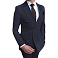 Miniatyrbillede 1 af 5: Herre Dobbeltbrystet Blazer Suit 2 Dele Slim Fit Bryllup Brudgom Tuxedos Peak Lapel Formelle Prom Suits (40 Navy)