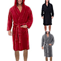 Miniatyrbilde 2 av 5: Langarmet lommebelte, ensfarget, herrebadekåpe, varm vinter, hette, lang fleece, hjemmekaftan, nattøy (3XL rød)