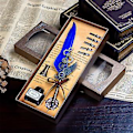 Miniatyrbillede 4 af 5: Fjederpen Sæt Antik Kalligrafi Dip Pen med Blæk 5 Forskellige Nibs Penholder (Sort)