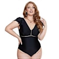 Miniatyrbillede 1 af 5: (NYT MØNSTER) Dame Plus Size Badedragter i Ét Stykke Sexet V-Hals Rygløs Badedragt, Dame Sexet Badetøj, sort (style10957)