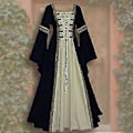 Miniatyrbillede 3 af 5: Dame Middelalder Retro Hof Prinsesse Cosplay Kostume Lang Kjole Elegant Heks (XL Khaki)