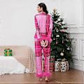 Miniatyrbilde 3 av 4: Kvinners Pyjamassett med Fjærkant, Lang Erme, Knapper, Todelt Loungesett, Satin PJs, Pyjamas, Nattøy (M Rose Red Checked)