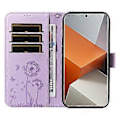 Pikkukuva 2 / 5: Xiaomi Redmi Note 13 Pro+ 5G Nahkakotelo Lompakko Puhelinkuori Voikukan Kuviointi - Violetti (Violetti)