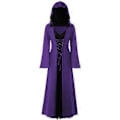 Miniatyrbillede 2 af 5: Dame Halloween Hætteklædte Snøre Patchwork Langærmet Lang Kjole i Plus Size (L Lilla)