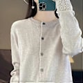 Miniatyrbillede 1 af 5: Forår og efterår dame cardigan ensfarvet rund hals enkeltknappet strikket bund dame sweater jakke (M lys abrikos)