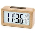 Miniatyrbild 1 av 4: Digital väckarklocka i trä, LCD-väckarklocka tyst digital klocka med datum, temperaturvisning, snooze-funktion, batteridriven digital klocka
