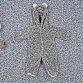 Miniatyrbillede 2 af 4: Spædbarns Baby Vinter Fleece Romper Varmt Sød Teddybjørn Hætte Jumpsuit (3-6 Måneder Grå)