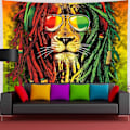 Miniatyrbild 1 av 5: Rasta Gobeläng Lejonhuvud Bob Gobeläng Väggbonad Bakgrund för vardagsrum