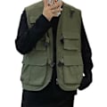 Miniatyrbillede 1 af 5: Multi-lomme Veste med Spænder Lukning Solid Farve Ærmeløs Tynd Udendørs Cargo Vest til Fiskeri (2XL Army Grøn)