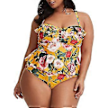 Pikkukuva 1 / 5: Naisten korkeavyötäröiset plus-koon uimapuvut Bikinit Kukkakuvioinen Peplum Tankini Toppi Vatsaa litistävä 2-osainen uimapuku (style1284)