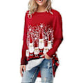 Miniatyrbilde 1 av 4: Julegenser for kvinner med rund hals og juletrykk - Avslappet festivalgenser med lange ermer (2XL)