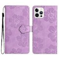 Miniatyrbillede 1 af 5: Til iPhone 12 Pro 6.1 tommer Blomster Præget PU Læder Telefon Cover Foldbart Stativ Pung Cover (Style B)