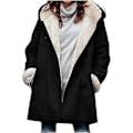 Miniatyrbillede 1 af 2: Vinterjakke til kvinder, tyk varm fleecejakke med hætte, dame casual plus size parka jakke - JA(4XL Sort)