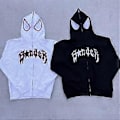 Miniatyrbilde 3 av 5: Hettegenser med mørkt edderkopptrykk, løs og retro, Hip Hop Punk Kpop danseklær, vinterklær, langermet topp (M Hvit)