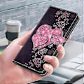 Miniatyrbillede 5 af 5: Magnetisk etui til Samsung Galaxy A35 5G med 3D-mønsterprint i læder (Blonder hjerter)