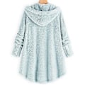 Miniatyrbillede 2 af 2: Damejakke Mode Knap Fluffy Uld Hættejakke Løs Vinter Varme Plus Størrelse (4XL Lyseblå)