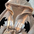 Miniatyrbillede 2 af 5: Retro sweatshirt dame cardigan lynlås jakke top bogstavsyning hætte dobbelte hjørner(M )