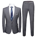 Miniatyrbilde 1 av 5: 1 Sett Blazer Bukser Ensfarget Nedfellbar Krage Lang Erme Smal Passform To Knapper Formell Dress Bankett Ball (5XL Grå)