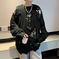 Miniatyrbilde 3 av 5: Høst- og vintergenser for menn, revet, falsk todelt, hiphop, hullet, strikket, rund hals, lang ermet, løs, myk, tykk, varm, streetwear, genser for menn (M svart)