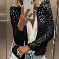 Miniatyrbillede 3 af 4: Dame Cardigan Langærmet Skinnende Pailletjakke Åben Front Casual Damejakke Høj Kvalitet (S Guld)